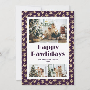 Cartão De Festividades Impressões de Patinhas de Ouro Roxo Foto Feliz Paw
