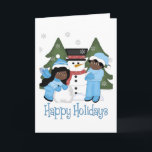Cartão De Festividades indefinido<br><div class="desc">Adoráveis Crianças Afro-Americanas Construindo camisetas e presentes de Feriado de Neve.</div>