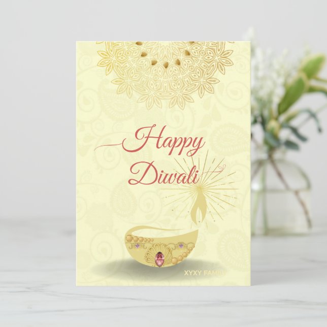 Cartão De Festividades Indian Diwali Festive Diya com Mandala (Em pé/Frente)