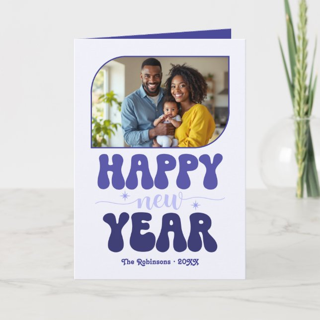 Cartão De Festividades Indigo Bliss Happy New Year Retro Groovy Photo (Frente)