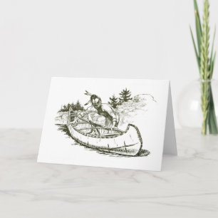 Cartão De Festividades Índio Vermelho com canoa