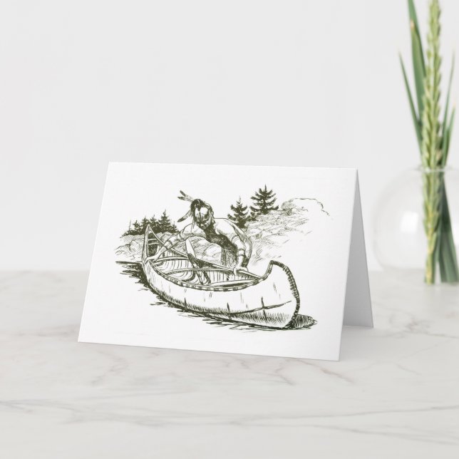 Cartão De Festividades Índio Vermelho com canoa (Frente)