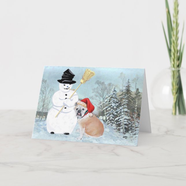 Cartão De Festividades Inglês Buldogue Christmas (Frente)