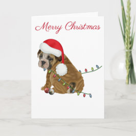 Cartão De Festividades Inglês Buldogue Puppy Natal
