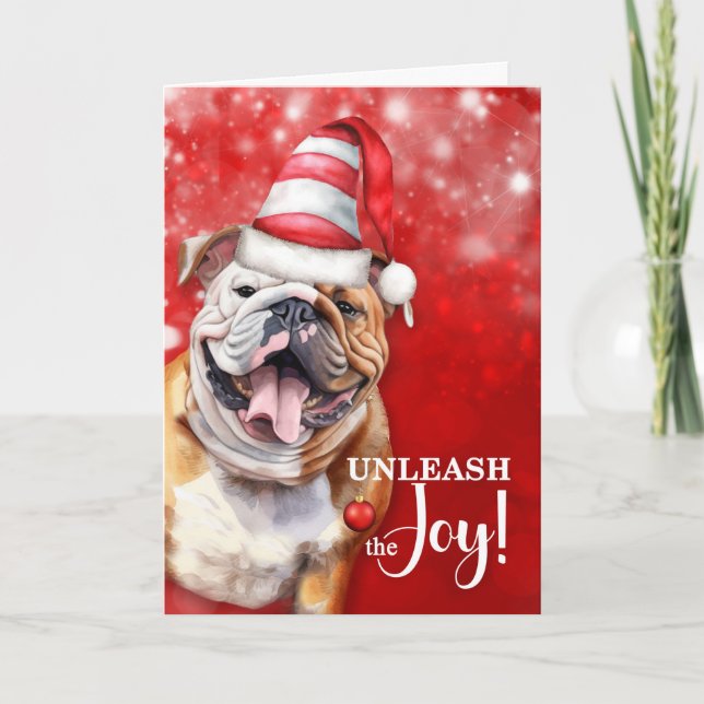 Cartão De Festividades Inglês Bulldog Liberta o Natal da Alegria (Frente)