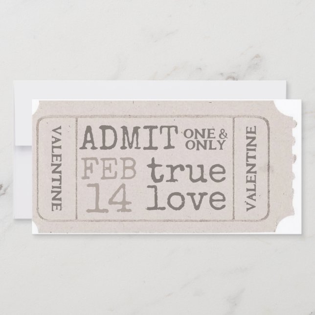 Cartão De Festividades Ingresso de São Valentim Antigo Amar Um Só Doce (Frente)