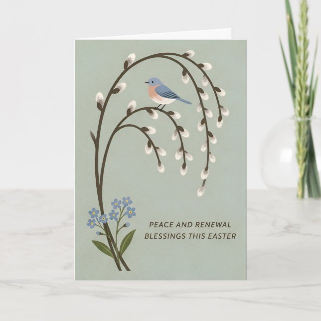 Cartão De Festividades Inspiring Easter Peace Renewal Bluebird Willow (Frente)