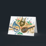 Cartão De Festividades Instrumentos musicais e azevinho<br><div class="desc">Música dos instrumentos musicais e dos sons doces" da cor "dos elementos do azevinho "agrupou" a minhas orelhas</div>