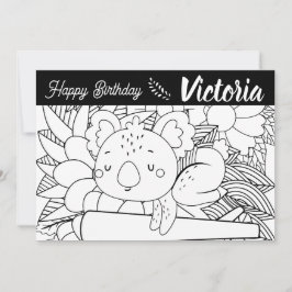 Cartão De Festividades Instrutor de Yoga Koala Aniversário Floral Colorid