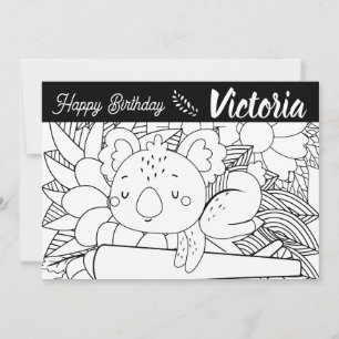 Cartão De Festividades Instrutor de Yoga Koala Aniversário Floral Colorid