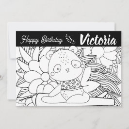 Cartão De Festividades Instrutor de Yoga Panda Aniversário Floral Colorid