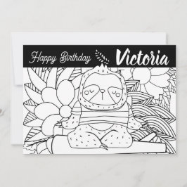 Cartão De Festividades Instrutor de Yoga Sloth Aniversário Floral Colorid