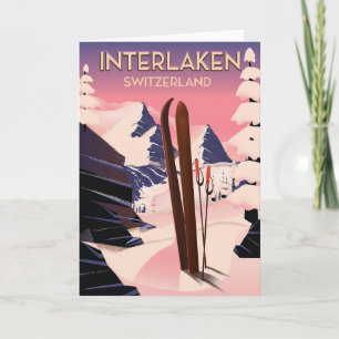 Cartão De Festividades Interlaken Switzerland Ski travel poster.