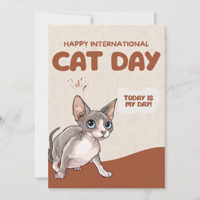 Cartão De Festividades International Cat Day Sphynx Celebration Art (Frente)
