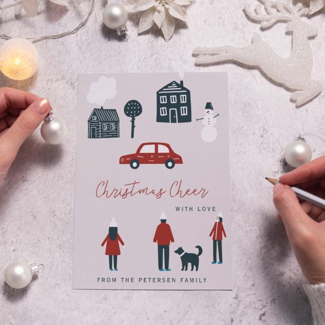 Cartão De Festividades Inverno da família de Natal moderna (Criador carregado)