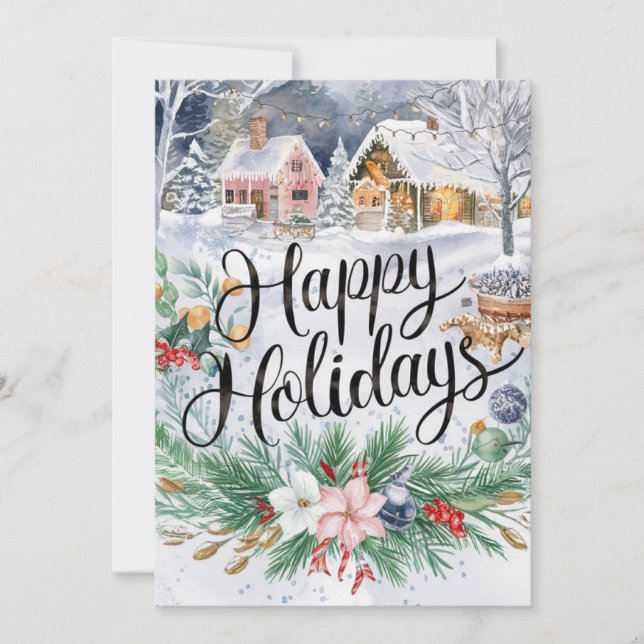 Cartão De Festividades Inverno feliz com o presente (Frente)