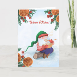 Cartão De Festividades Inverno Gnomo na neve