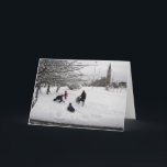 Cartão De Festividades Inverno que Sledding Jersey City<br><div class="desc">Uma família de 4 aprecia sledding em um parque coberto de neve do campo de Pershing em Jersey City,  New-jersey,  com uma igreja visível no fundo. Excelente para um cartão de Natal. Customizável - adicione sua própria mensagem com a ferramenta do texto da adição</div>
