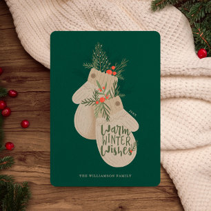 Cartão De Festividades Inverno quente Desejos festivos de Natal Mittens