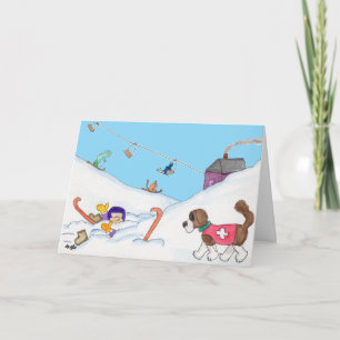 Cartão De Festividades Inverno - Resgate de Esqui