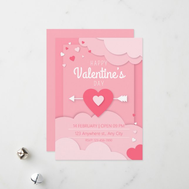 Cartão De Festividades Invitación Fiesta El día de San Valentín Corazones (Frente/Verso In Situ)