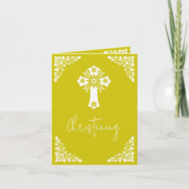 Cartão De Festividades Invitation Floral Cross Christening Yellow