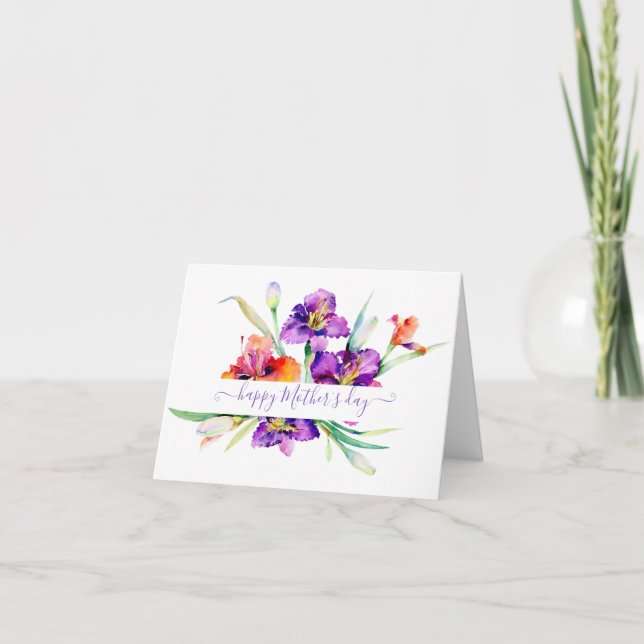 Cartão De Festividades Íris personalizada em aquarela roxa (Frente)