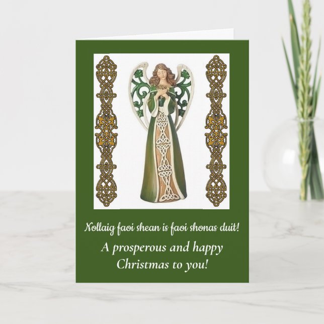 Cartão De Festividades Irish Angel & Blessing Foled Chritmas Card (Frente)