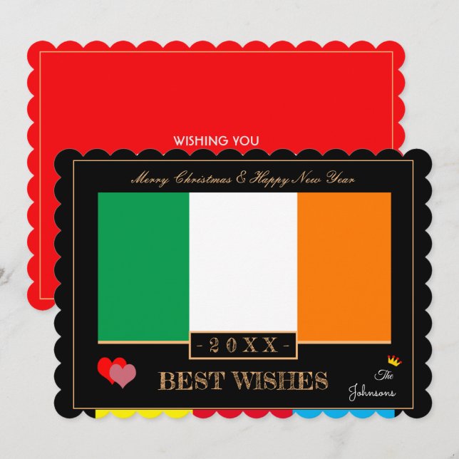 Cartão De Festividades Irish Flag & Feliz ano novo/Best Wish Irlanda (Frente/Verso)