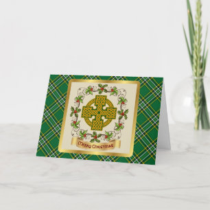 Cartão De Festividades Irish National Tartan w/Celtic Cross Personalizado