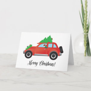Cartão De Festividades Irish Red and White Setter Driving Christmas Car