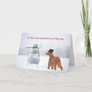 Cartão De Festividades Irish Setter Com Holiday Snowman