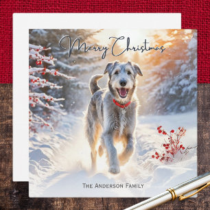 Cartão De Festividades Irish Wolfhound Caminando na Neve Feliz Natal