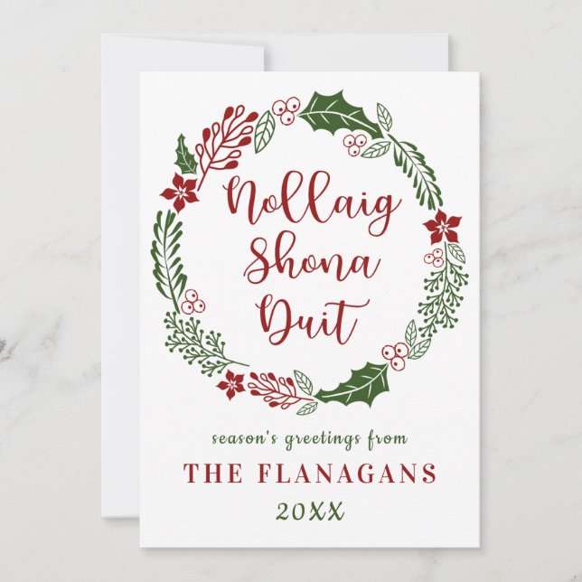 Cartão De Festividades Irlandês Gaélico Feliz Natal, Personalizado (Frente)