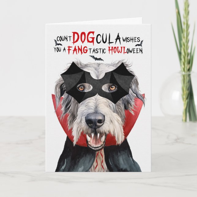 Cartão De Festividades Irlandês Wolfhound Dog Funny Count DOGula Hallowee (Frente)