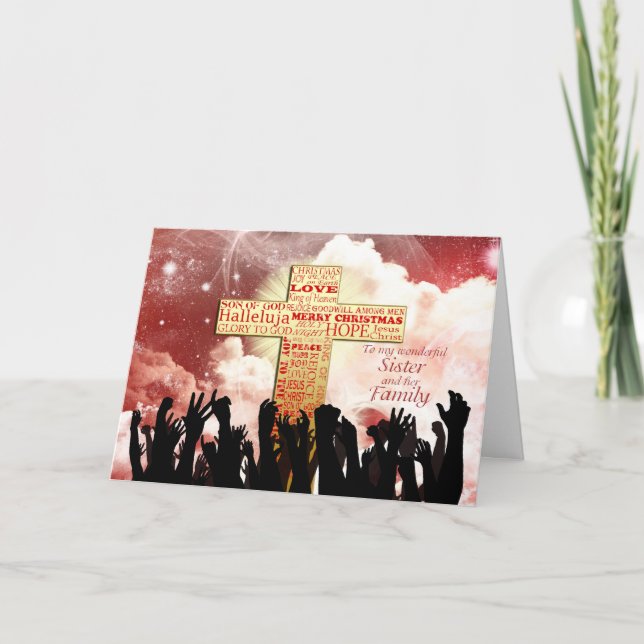 Cartão De Festividades Irmã e família, um Natal cristão (Frente)