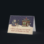 Cartão De Festividades Irmã e Irmão Especiais De Snowman De Natal Em Dire<br><div class="desc">cartão</div>
