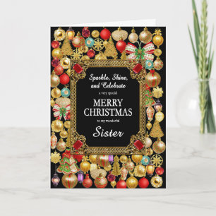 Cartão De Festividades Irmã Feliz Natal com Ornaments