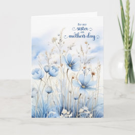 Cartão De Festividades Irmã no Dia das Mães Aquarela Azul Flores Silvestr