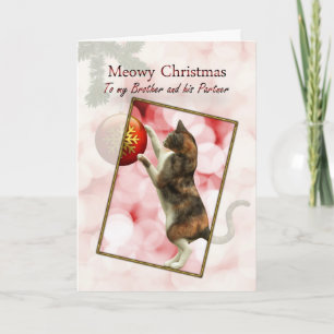 Cartão De Festividades Irmão e parceiro, Meowy Christmas