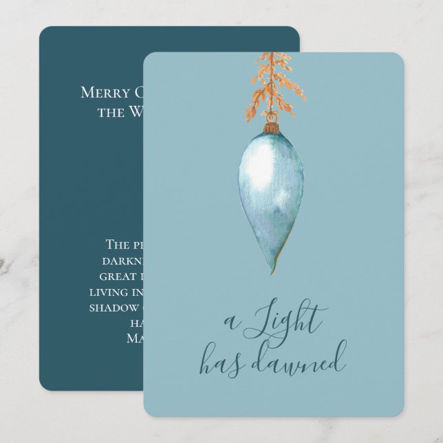 Cartão De Festividades Isaiah 9:2 Azul Elegante Molha Natal (Frente/Verso)
