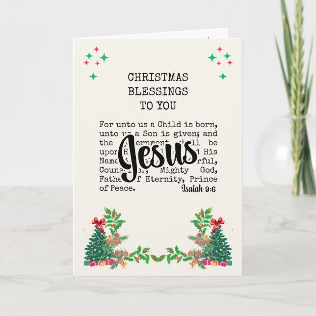 Cartão De Festividades ISAIAH 9:6 Para nós Jesus Natal Cristão (Frente)