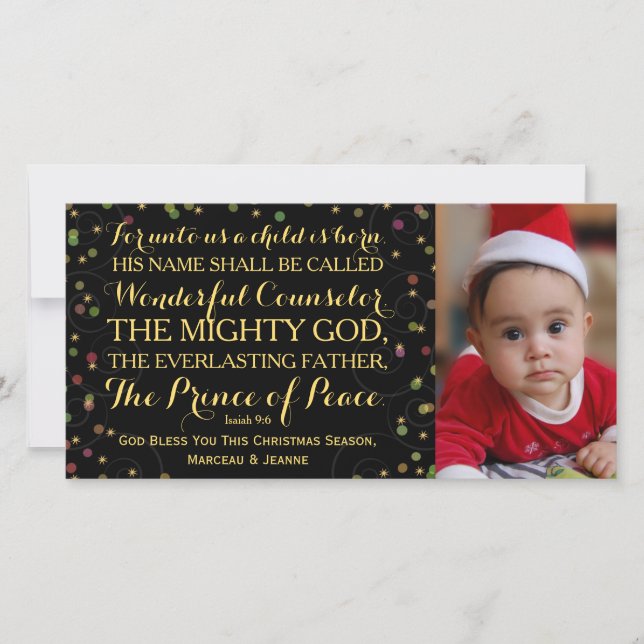 Cartão De Festividades Isaiah 9:6 Para Nós Uma Criança É Nascer (Frente)