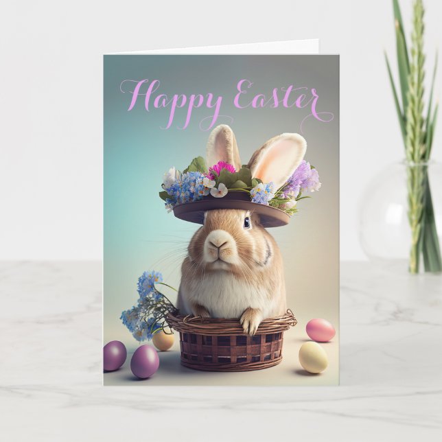 Cartão De Festividades Isso é um chapéu! Coelho bonito num chapéu de Pásc (Frente)