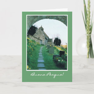 Cartão De Festividades Italian Easter Card with Quaint Old Church