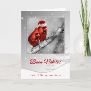 Cartão De Festividades Italian Language Christmas Red Cardinals