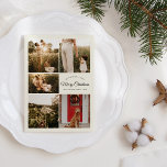 Cartão De Festividades Ivory Muito Feliz Natal - Colagem de Cinco Fotos<br><div class="desc">Este design de Cartão de Feriado de Cinco Fotos de Natal Muito Feliz apresenta um sofisticado pano de fundo creme brilhante com uma simples inscrição negra e uma caligrafia clássica em conjunto com um estilo minimalista de bolso que estabelece um equilíbrio perfeito entre sutileza moderna e elegância vintage. Esta design...</div>