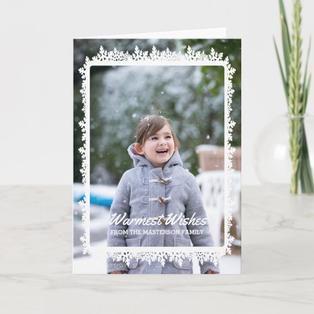 Cartão De Festividades Ivory Snowflake Foto de Feriado de Frame (Frente)