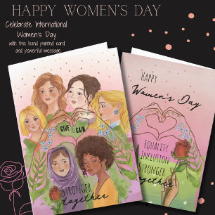 Cartão De Festividades IWD Pink Aquarela Mulheres multiétnicas DAR PARA G