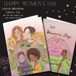 Cartão De Festividades IWD Pink Watercolor multiethnic Women GIVE TO GAIN